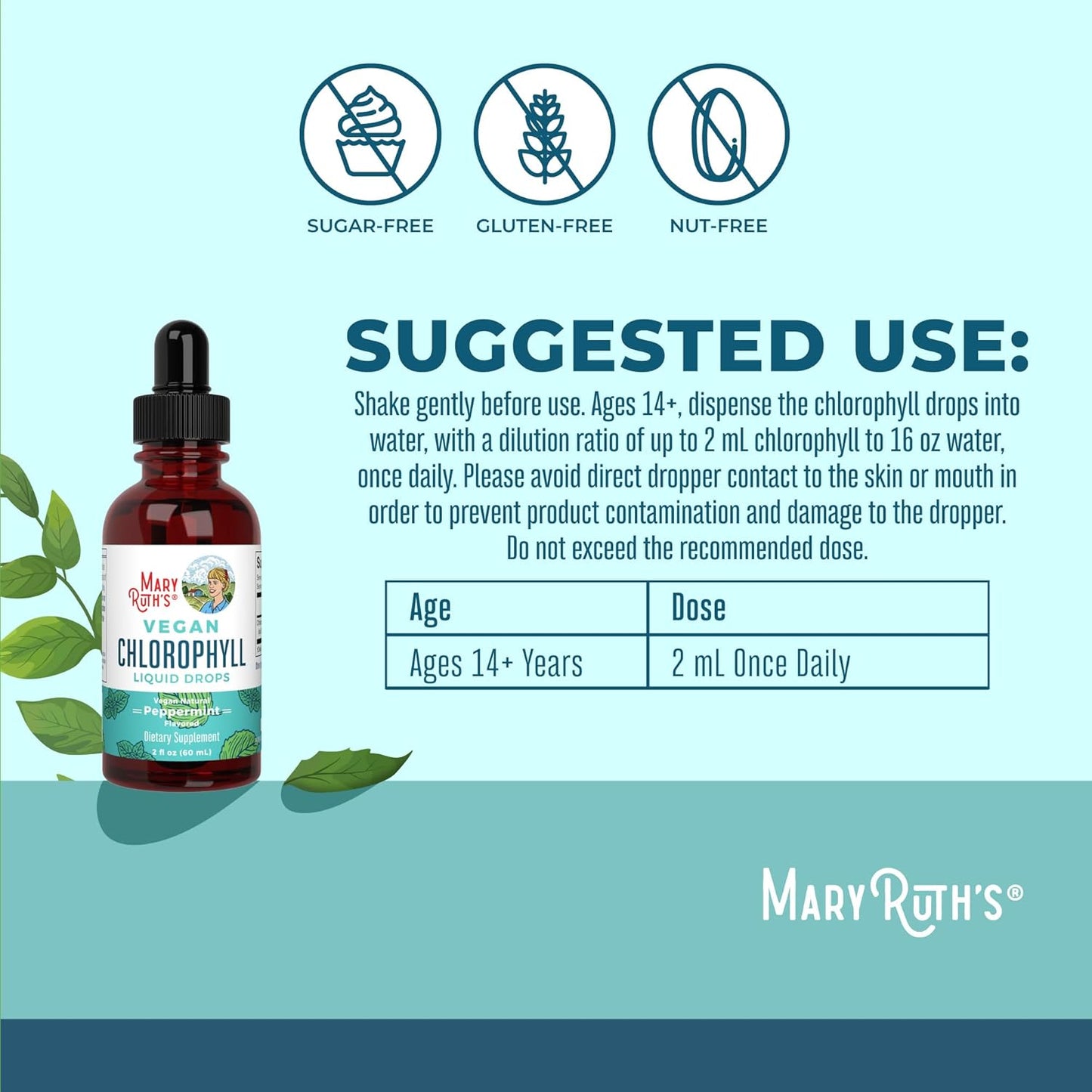 Maryruth'S Vegan Chlorophyll Liquid Drops - Non-Diluted Liquid Chlorophyll - Mulberry Derived Supplement - Non-Gmo - Delicious Minty Flavor - 2 Fl Oz
