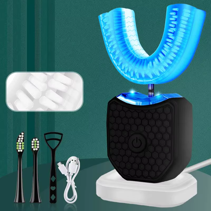 Teeth Whitening Light U-Shaped Sonic Wireless Toothbrush 360° Ultrasonic Lazy Automatic Adult Electric Silicone Toothbrush Kit