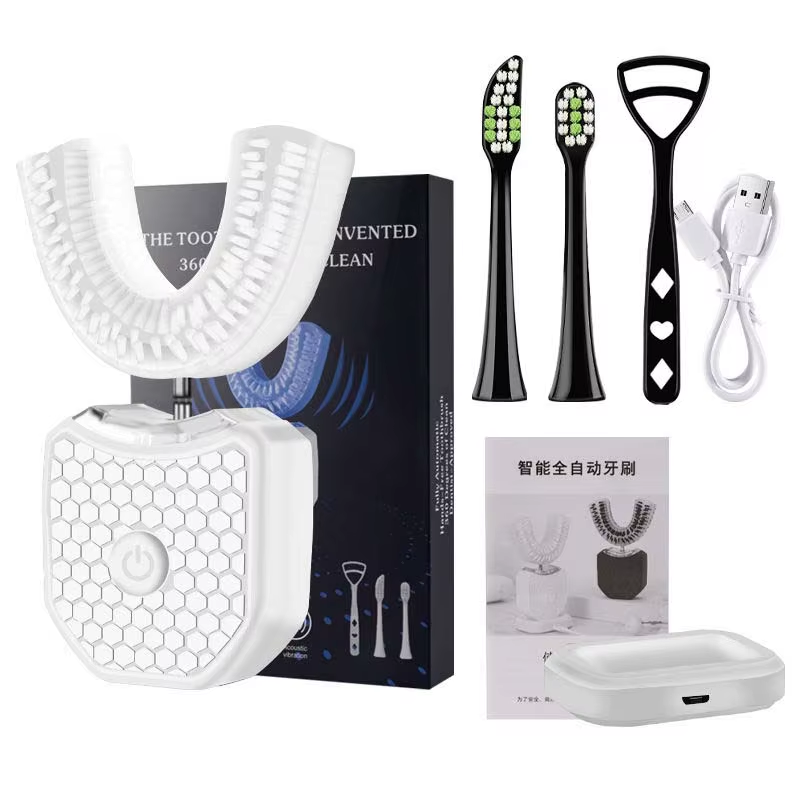 Teeth Whitening Light U-Shaped Sonic Wireless Toothbrush 360° Ultrasonic Lazy Automatic Adult Electric Silicone Toothbrush Kit